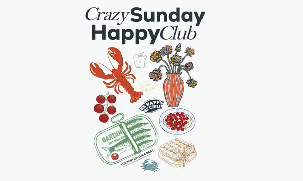 Sardines fish, tomatoes, Lobster, vegetable artwork for t shirt print, poster, sticker and other use. Stay Positive , Fresh vegan food. Food vintage t-shirt design. Organic vegetable farm.