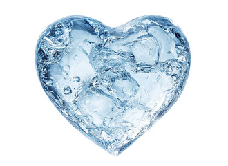 Icy heart made of frozen ice, isolated on transparent cutout background