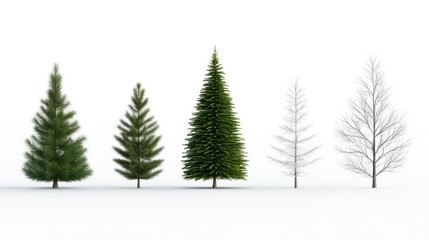 Obraz premium Four trees representing different types and seasons in a snowy setting.