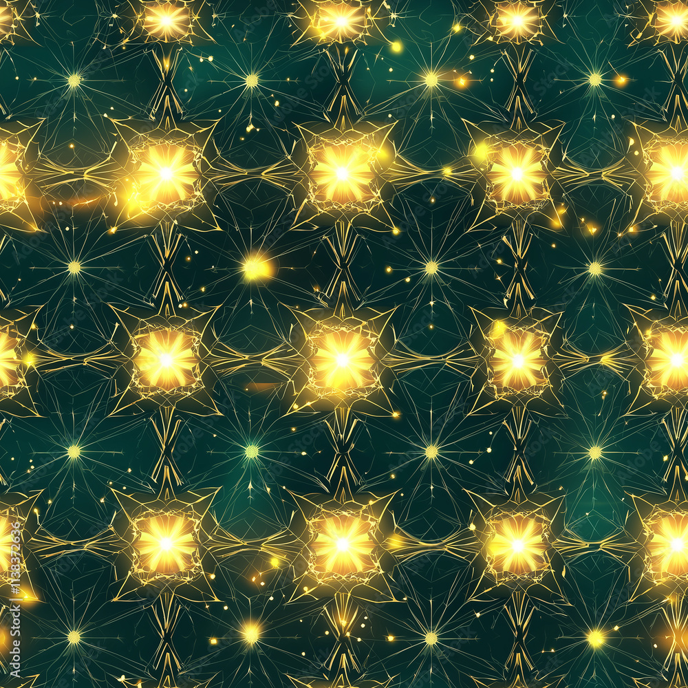 Poster a vibrant pattern of glowing stars against a dark backdrop, radiating energy and creating a mesmeriz