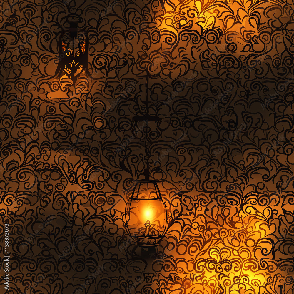 Aufkleber a softly glowing lantern surrounded by intricate swirling patterns, creating a warm, inviting ambian