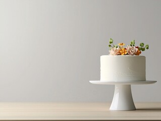 Decorating a Single-Tier Cake with Pastry Flowers Home Kitchen Dessert Creation Bright Atmosphere Close-Up Elegant Design