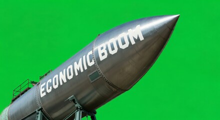 Fototapeta premium an ECONOMIC BOOM label written on rocket missile with a green background