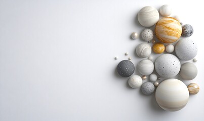 Collection of abstract spherical shapes resembling planets