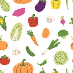 Seamless pattern with vegetables on white background. Vegetables vector Illustration background.
