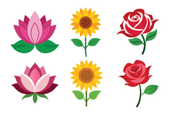 Set of Colorful Flower Vector Illustrations