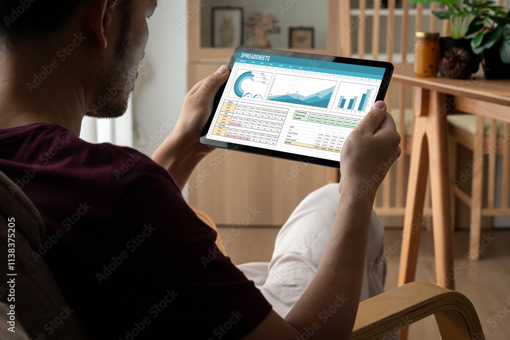 Poster spreadsheet document information financial startup concept. data and graphs in spreadsheet documents