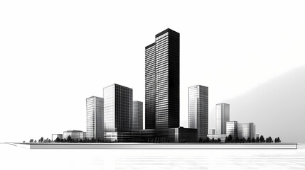 Fototapeta premium Modern skyscraper building isolated on transparent background, sleek high-rise cityscape with sleek office firm architecture, perfect for infrastructure visual concept designs. Isolated. Illustration