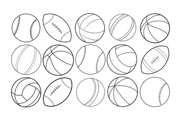 Set of 15 Line art Ball Vector Illustrations