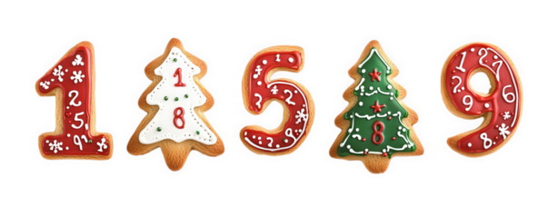 Christmas Cookies Form Festive Number One Five Nineteen, on transparent background , png