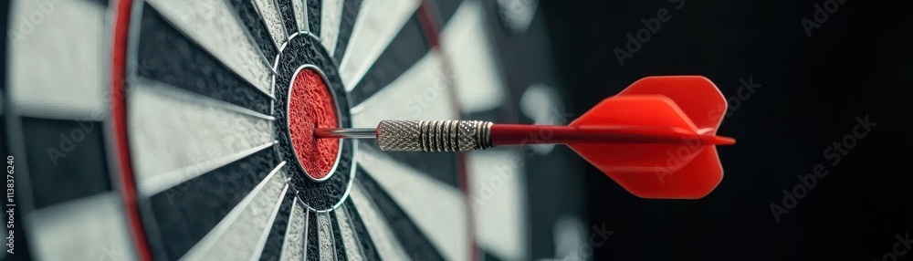 Poster a red dart is perfectly centered on a dartboard, emphasizing precision and focus in the game.