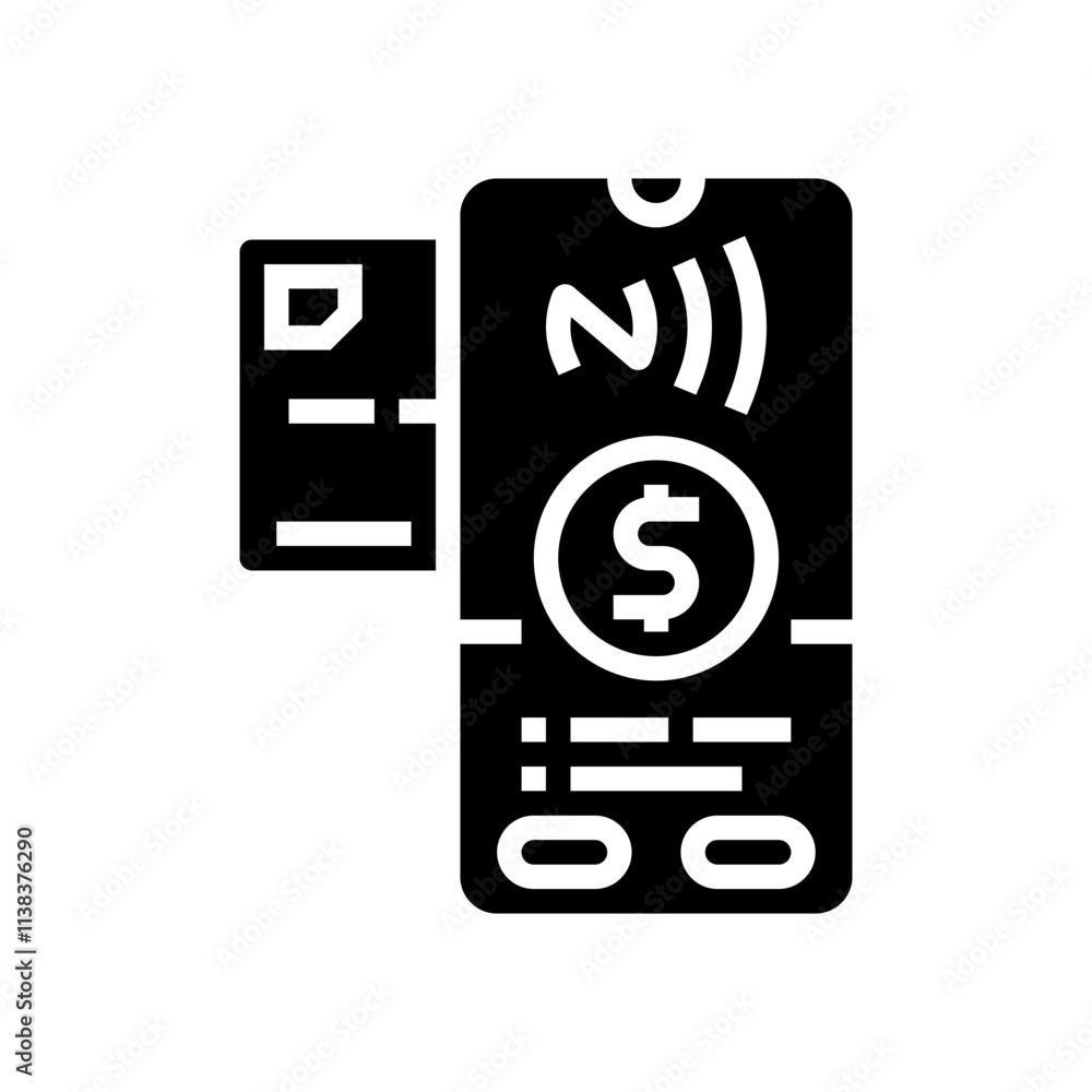 Poster phone tapping card nfc technology glyph icon vector. phone tapping card nfc technology sign. isolate