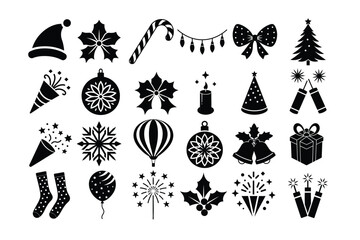 24 Christmas Vector Illustrations | Festive Holiday Vector in Black Silhouette