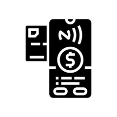 phone tapping card nfc technology glyph icon vector. phone tapping card nfc technology sign. isolated symbol illustration