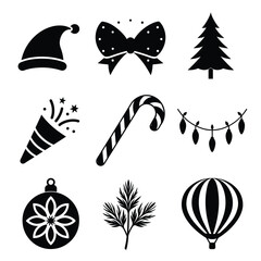 Set of  Christmas Vector Illustrations | Festive Holiday Vector in Black Silhouette
