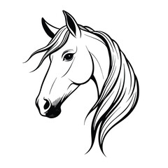 a black and white line drawing of a horse's head