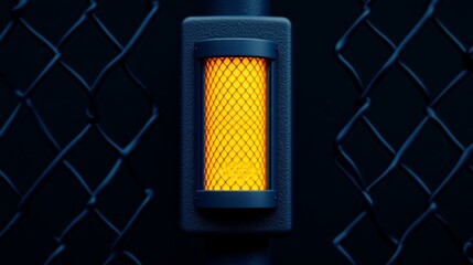 Glowing Grid: A  vibrant yellow light shines through a grid pattern, illuminating the darkness.  This abstract image evokes a sense of hope and possibility.