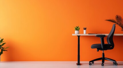 Bright and Modern Workspace with Orange Wall and Minimalist Decor