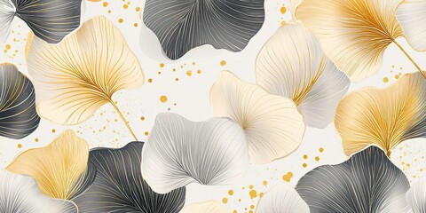 hand drawn desktop wallpaper seamless pattern and whiteaesthetic retro flowers abstract shape in light grey and gold background 