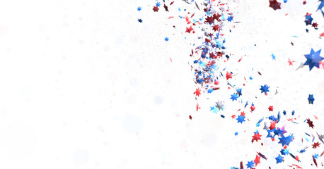 A blue glitter confetti border with red and blue stars on white  PNG 3d