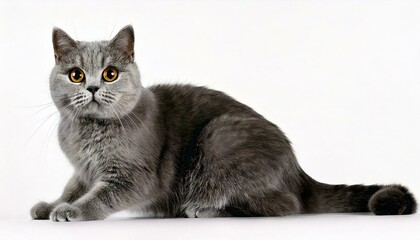 British Shorthair Cat. Isolated on White Background. Photo Studio.