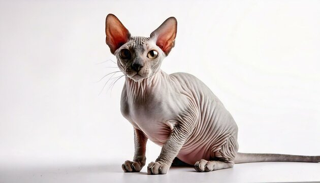 Grey Sphynx Cat. Isolated on White Background. Photo Studio.