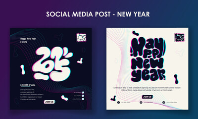 Social media post template for new year template with fluid typography design