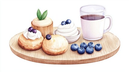 Blueberry and cream dessert platter kitchen illustration