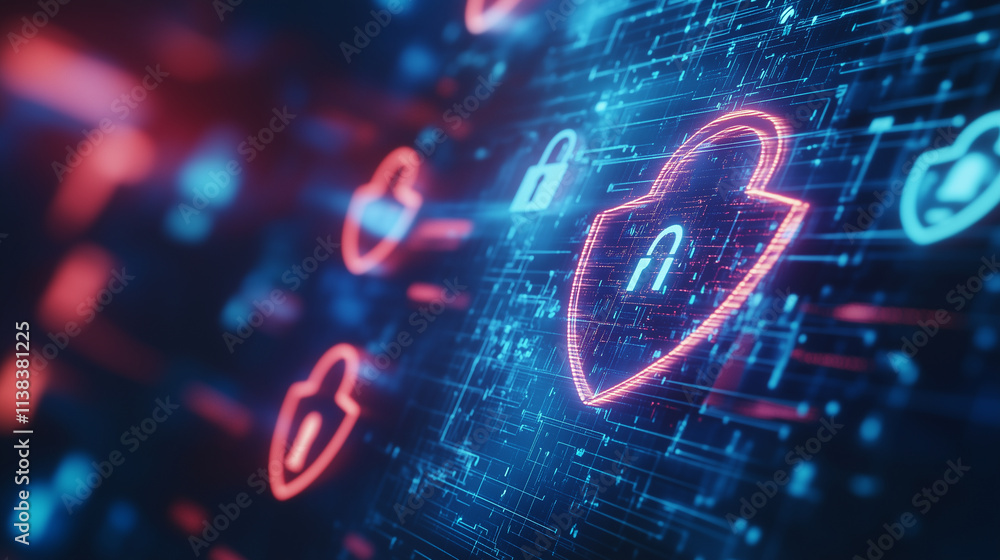 Poster antivirus and cybersecurity protection displayed on a virtual screen a virtual screen showcases adva