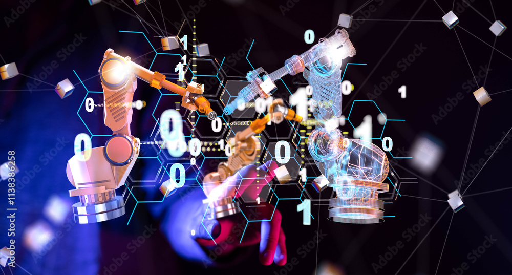 Poster neural network 3d illustration. big data and cybersecurity