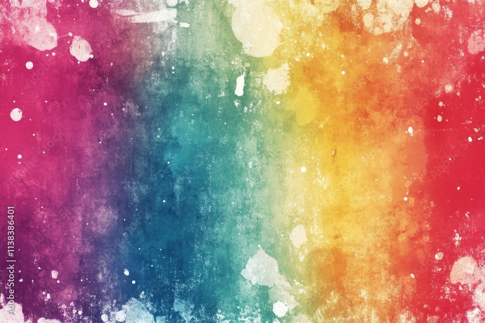 Poster Vibrant and textured grunge background featuring a gradient of colors with paint splatters, creating an artistic and abstract design