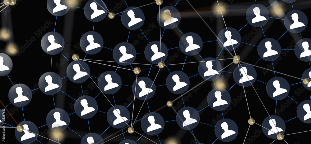 Fototapete Global network. Blockchain. 3D illustration. Neural networks and artificial intelligence. Abstract