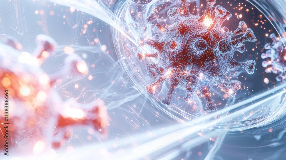 Poster holographic projection of a futuristic virus digital lab 3d high-tech environment close-up view sci-