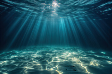 Underwater scene with sun rays penetrating water.