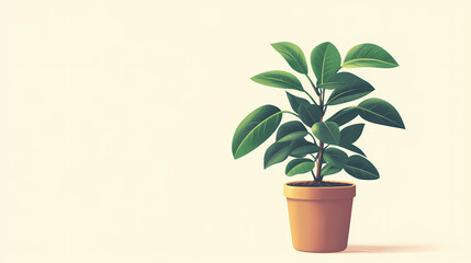 Obraz premium A ficus plant growing in a pot with green leaves, isolated on a plain background, showing houseplant and nature decoration. Isolated. Illustration