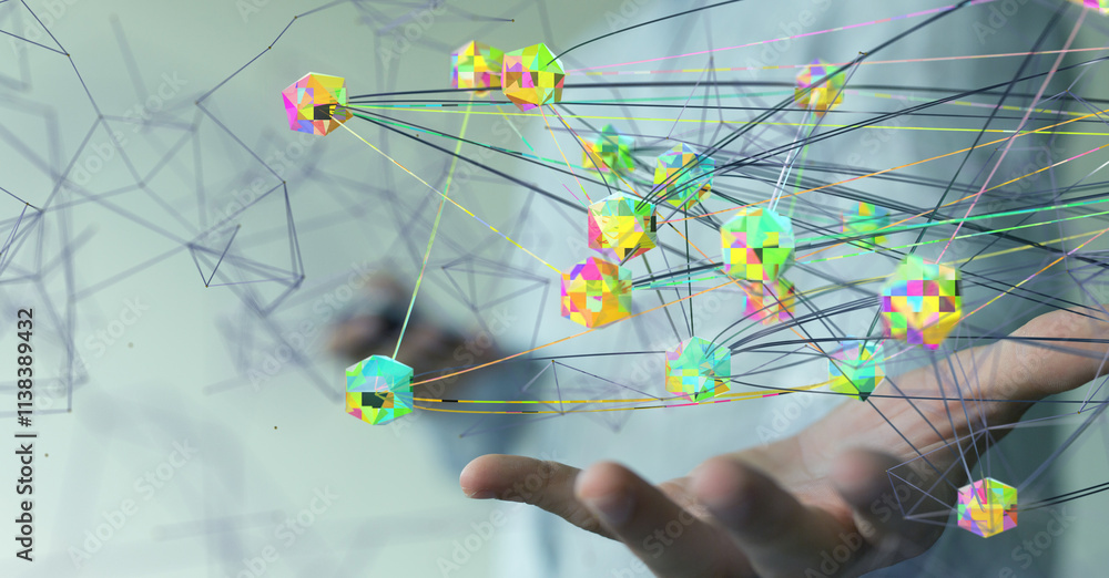 Aufkleber Neural network 3D illustration. Big data and cybersecurity - neural network exposure digital
