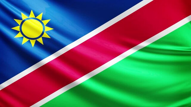 namibia flag video, close-up shot of symbol of namibian nation, africa, animated flag background video, 3D video of a flag, national symbol of the people, patriotism, full screen