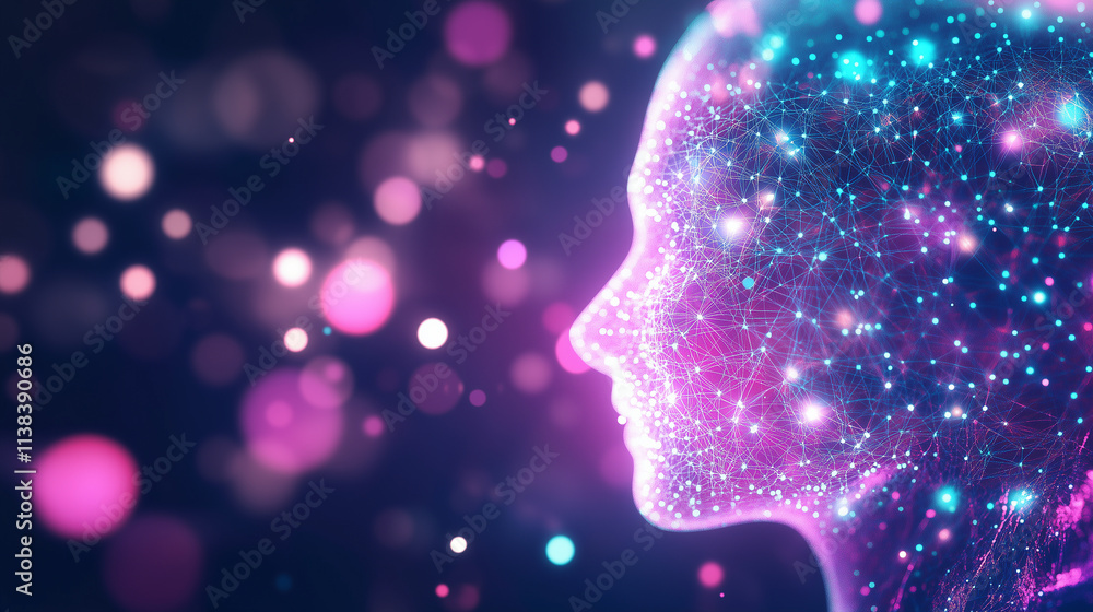 Poster neural network 3d illustration. big data and cybersecurity