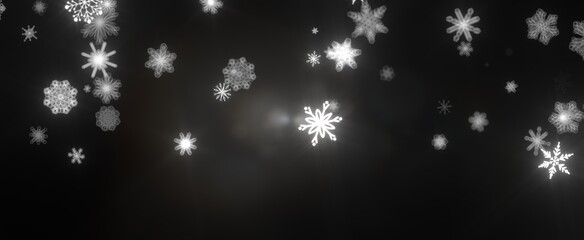Snowflakes - Snowflakes and bokeh lights on the blue Merry Christmas background. 3D render