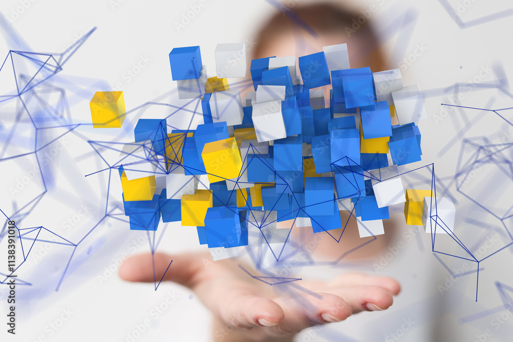 Poster conference Digital Network and data concept 3d - neural network exposure digital