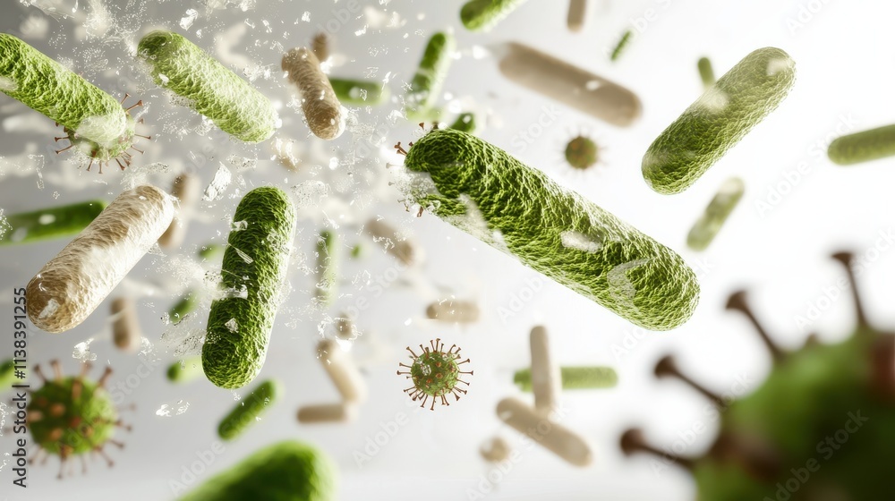 Aufkleber microscopic battle of microorganisms laboratory setting digital art abstract environment close-up vi