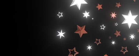 Twinkling Christmas Descent: Striking 3D Illustration Showcasing Falling Festive Twinkling Stars