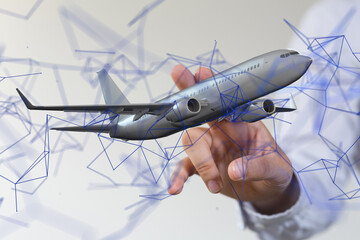 fly Connecting lines and dots.Big data visualization  - neural network exposure digital