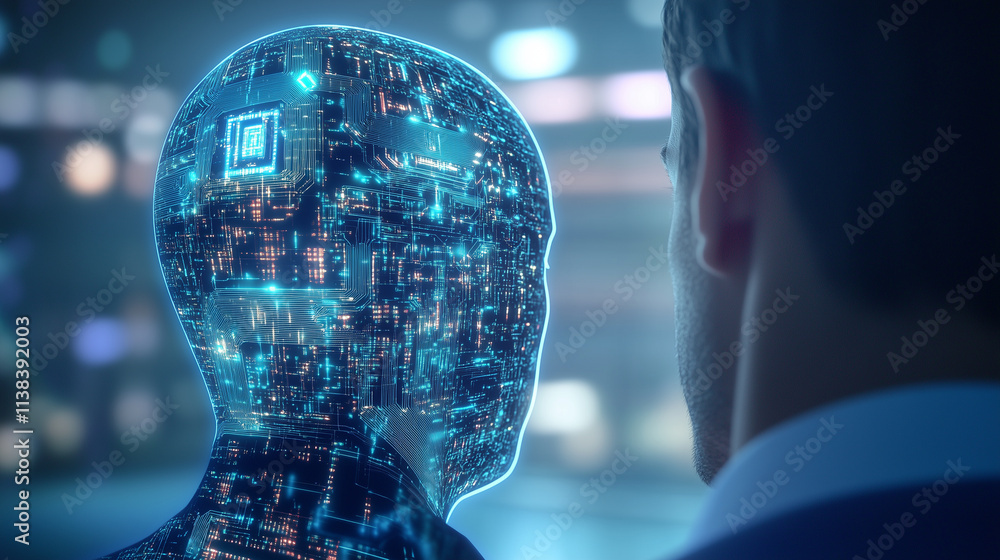 Poster ai-enhanced human mind with embedded circuitry a detailed image of a human head with internal circui