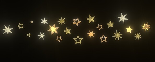 XMAS Stars - A gray whirlwind of golden snowflakes and stars. New