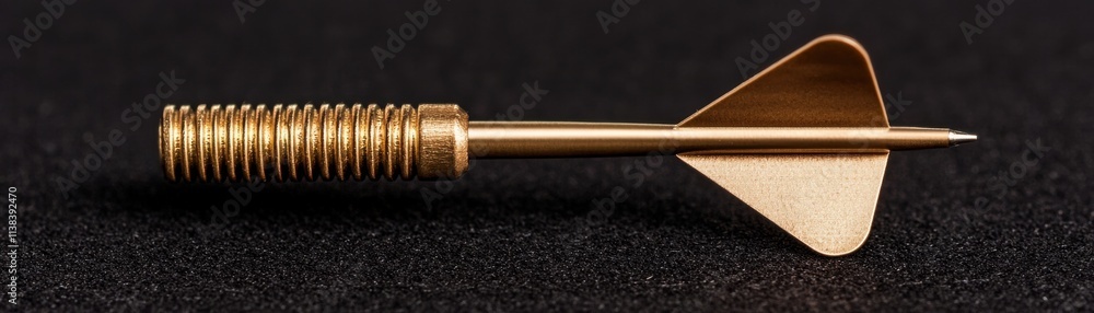Poster a sleek, golden dart with a pointed tip, resting on a dark surface, showcasing its streamlined desig