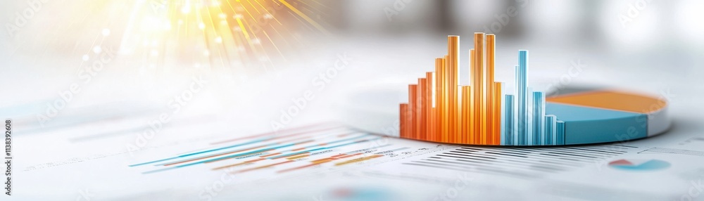 Poster a vibrant graph showcasing data trends with colorful bars and segments, set against a blurred backgr