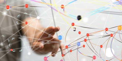 Global network. Blockchain. 3D illustration. Neural networks and artificial intelligence. Abstract  - 3d