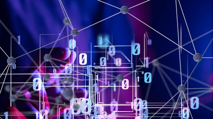 Global network. Blockchain. 3D illustration. Neural networks and artificial intelligence. Abstract