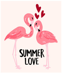 Cute Hand Drawn Flamingo illustration with slogan 